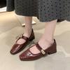 2025 New Women's  Metal Buckle Round Toe Slip-on Mary Jane  3cm Wedge Low Heel Casual Female High Quality Soft Daily Shoe