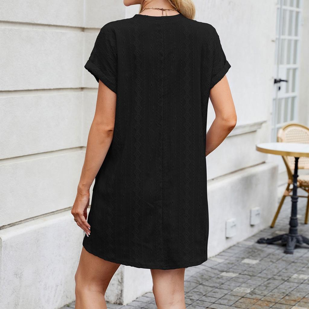Women's Fashion Solid Color Round Neck Loose Short Sleeve Casual Dresses