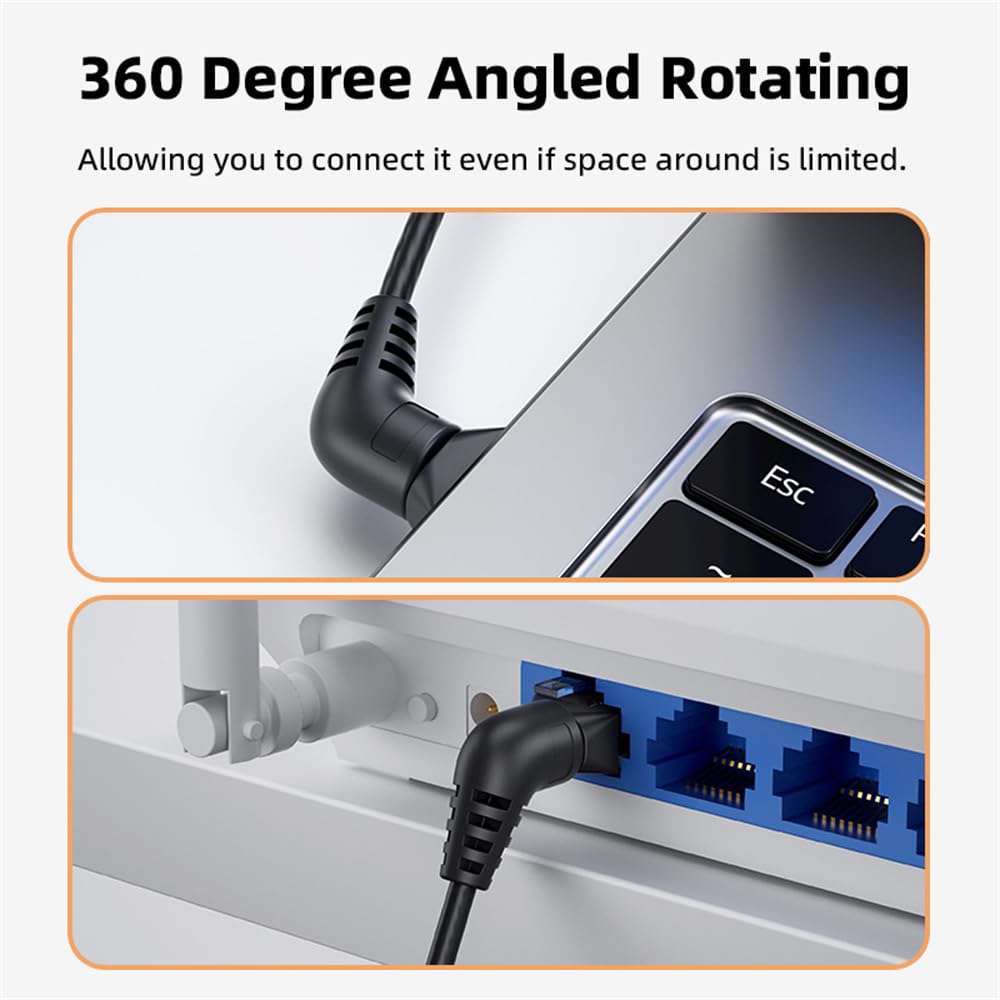 Cablecc 360 Degree Rotating CAT6 UTP Male To Male Rotating Cable with RJ45 8P8C 1000Mbps LAN Ethernet Network 25cm Adapter,