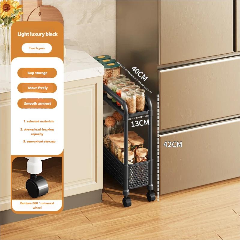 

Многоцелевая стойка для хранения в зазорах на колесиках, подвижная многоярусная полка для кухни, ванной комнаты, домашней организации, органайзер для закусок, фруктов, овощей 2Layer