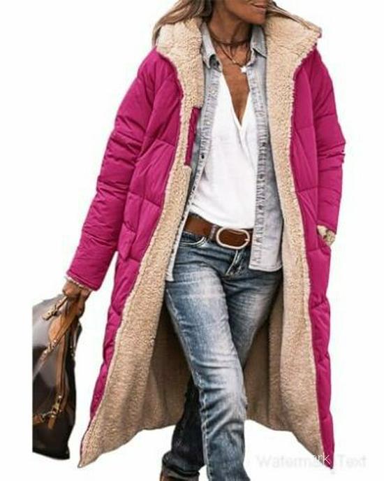 Women's Solid Color Hooded Cotton Coat, Long Sleeve, Slim Fit, Double-Sided Wear Cardigan Jacket