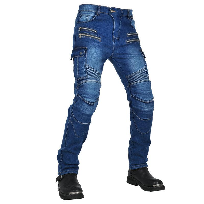 Motorcycle jeans men, winter retro locomotive pants fleece cycling pants, silicone protective gear