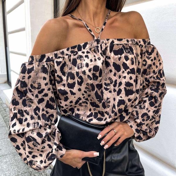 Новые топы с открытыми плечами и длинными рукавами женские блузки 2XL хаки/чёрный — фото 6