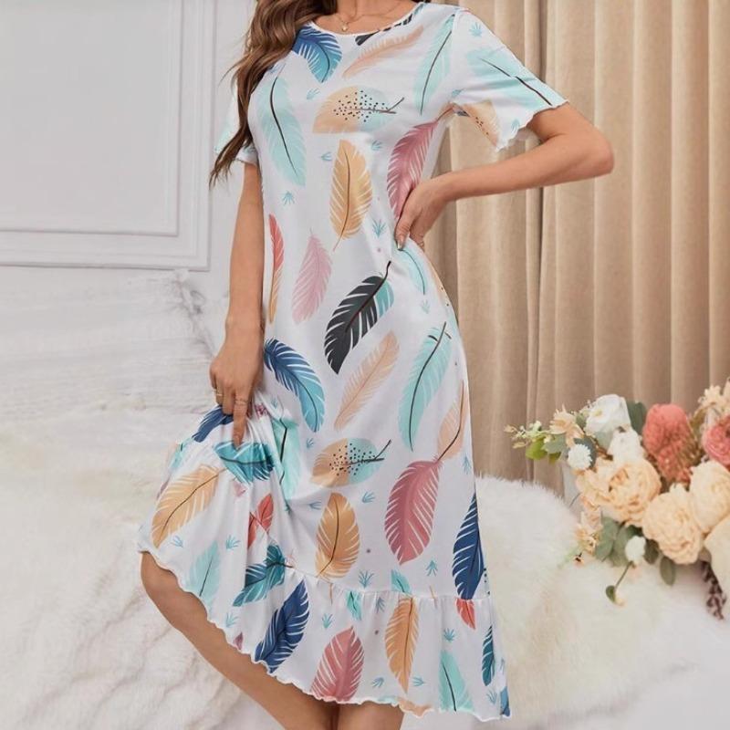 

Новая женская пижама Bubble Crepe Printed Dress Домашняя одежда Ночные рубашки XL белый