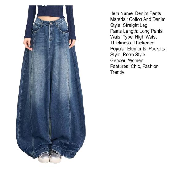 Women Barrel Jeans Casual Baggy Wide Leg Jeans High Waist Boyfriend Denim Pants Vintage