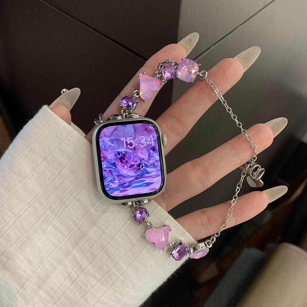 Colorful Stainless Steel Band for Apple Watch Ultra 2 49mm 9 8 7 42mm 44 45mm Women Crystal Strap for IWatch 6 5 4 Se 38 40 41mm