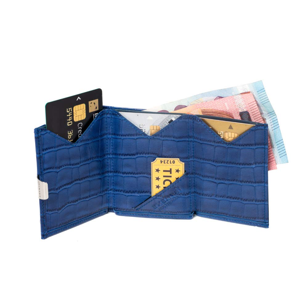 EXENTRI EXM505 Genuine Leather Mini Wallet with Coin RFID Compact Mini Cowhide Small Wallet for Men and Women Multi-Wallet Tri-Fold Purse, Blocking,