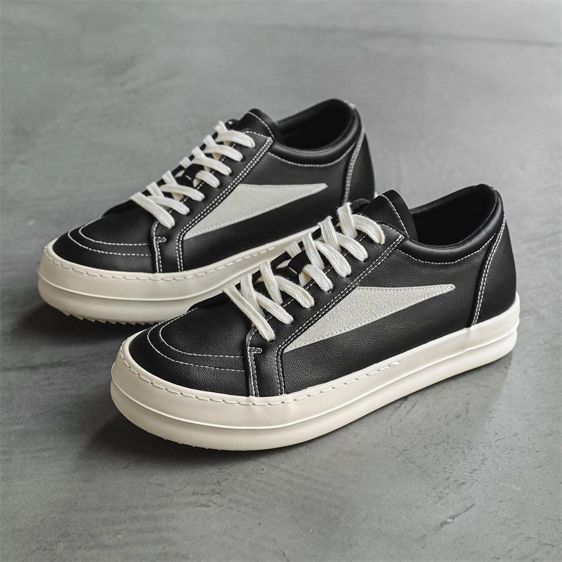 Neuer Nischen-High-Street-Flachschuh im RO-Stil, neues Leder, dunkel Schwarz und Weiß, High-Street-Low-Top-Nischenschuhe X