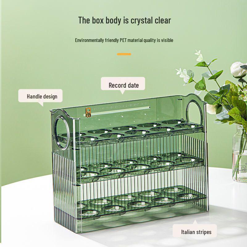 Large Capacity Flip Egg Storage Box with Timer for Refrigerator Door