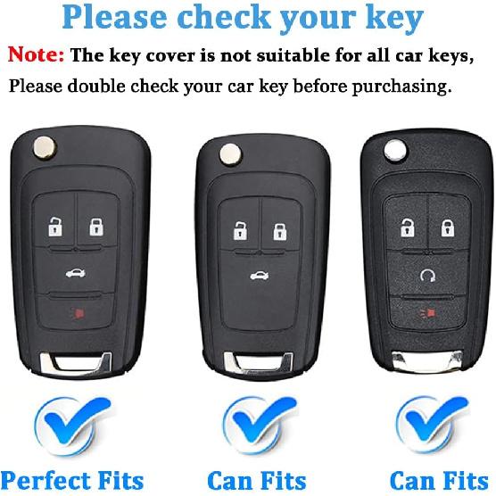QBUC for Chevy Key Fob Cover Fit for 4 Buttons with Keychain,for Chevrolet Equinox Camaro Cruze Malibu Sonic Buick Terrain