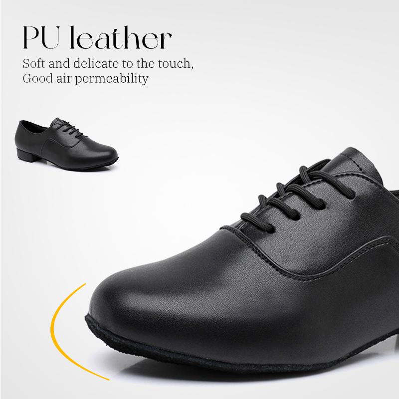 Men's Professional Lace-up Black Leather Latin Tango Ballroom Modern Dance Shoes