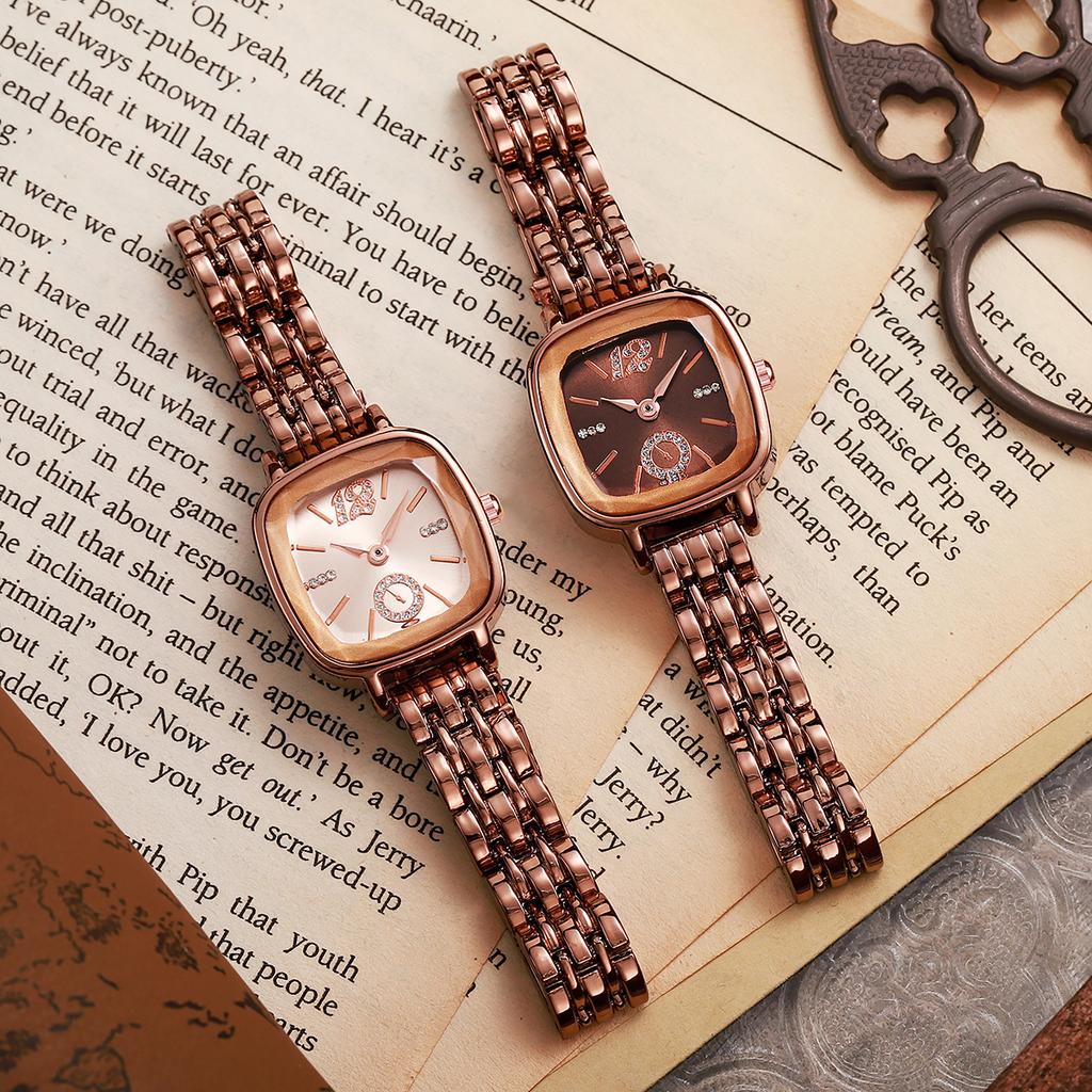 Kalte Stil kleine Zifferblattuhr für Damen schlichtes Temperament Nische exquisite Stahlband quadratische Quarzuhr