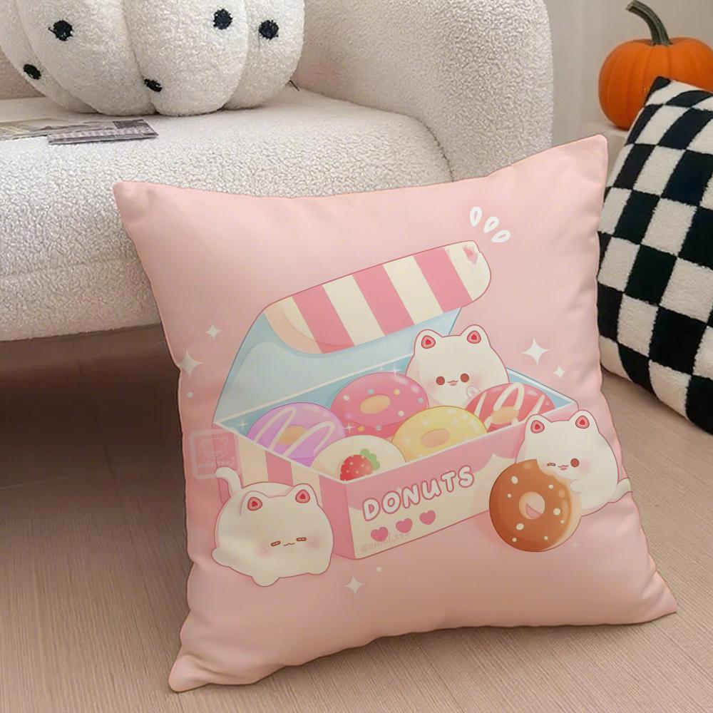 Food Lovers Cartoon Cute Donuts Art Cushion Cover Throw Pillow Cover Hidden Button Durable Polyester Chair Cushion