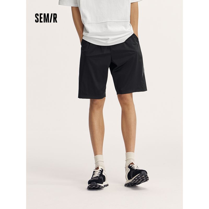 

Senma Bermuda Shorts Men s 2024 Summer New Drawstring Straight-leg Half Length Shorts Trendy Color Contrast Patchwork Knitted Trousers Black 90001 175/80A/L