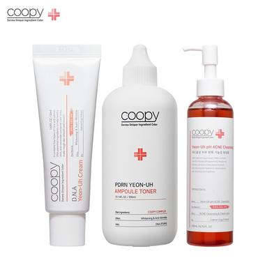 COOPY DNA Salmon Cream 50ml X 1 + PDRN Salmon Ampoule Toner 300ml X 1 + Mildly Acidic Acne Cleansing 200ml
