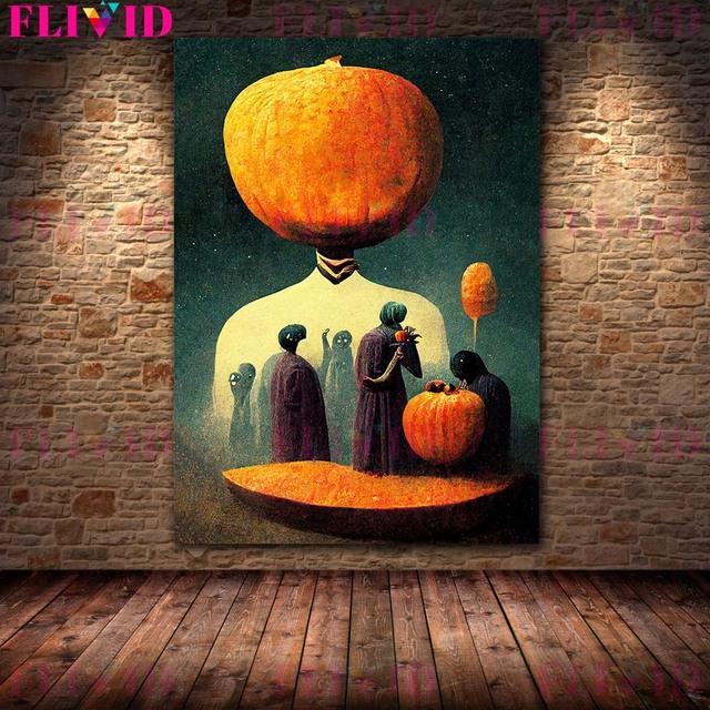 Lord of the Void and Pumpkin Demon Vintage Wall Art Canvas Painting Planet Devourer In Space Art Poster
