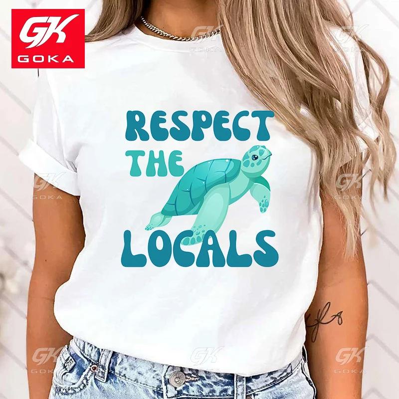 Premium Cotton T Shirt New Protect The Ocean Respect The Locals Letter Print Clothes Women Short Sleeve Fashion Unisex T Shirts S