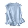 Women's Minimalist Loose Fit Cotton Linen Blend Elegant Tank Top With Ruffled Hem And Button Detail
