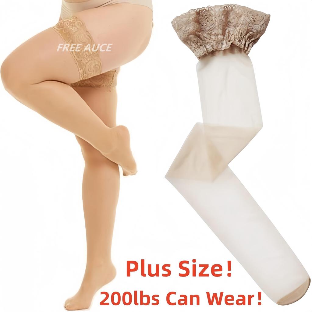Freeauce Oversized Women Plus Big Size Lace Thin Stockings With Non-Slip Knee Thigh High Sheer Sexy Fishnets Black Stocking Xxxl