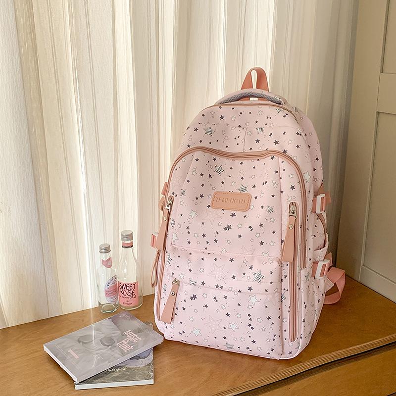 New Stylish School Backpack For Girls With A Fresh Star Print Lightweight Backpack For Middle And High School Students