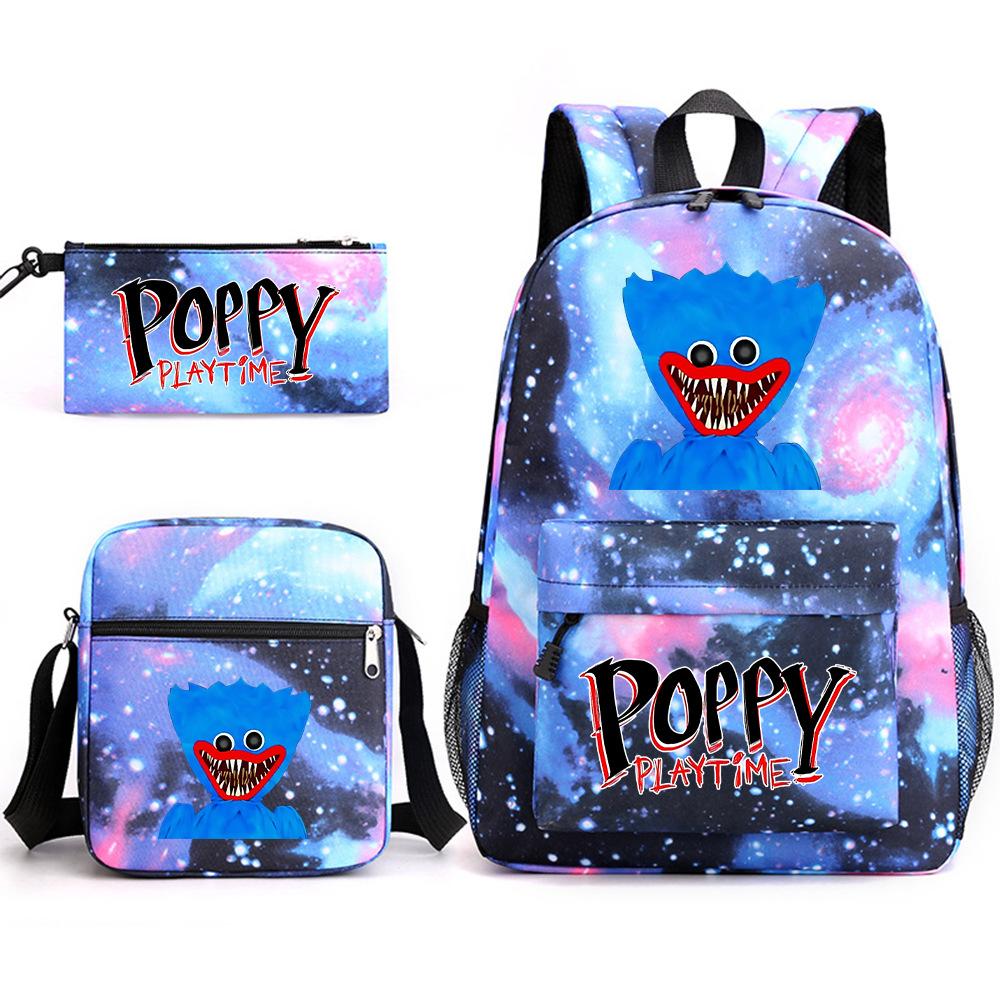 Friday Poppy Playtime Sausage Monster Doll Backpack Huggy Wuggy 3 PCS Set Book Bag for Boy Canvas Breathable Student School Bag