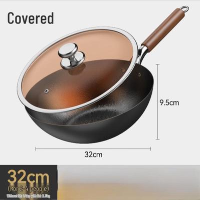 Wutuo 32CM Universeller Feineisen-Wok mit Deckel