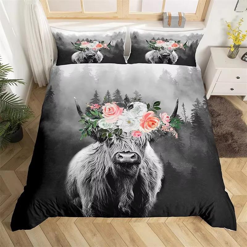 Flowers and Cow Down Quilt Cover Suit Bedding Suit Quilt Cover Three-piece Set