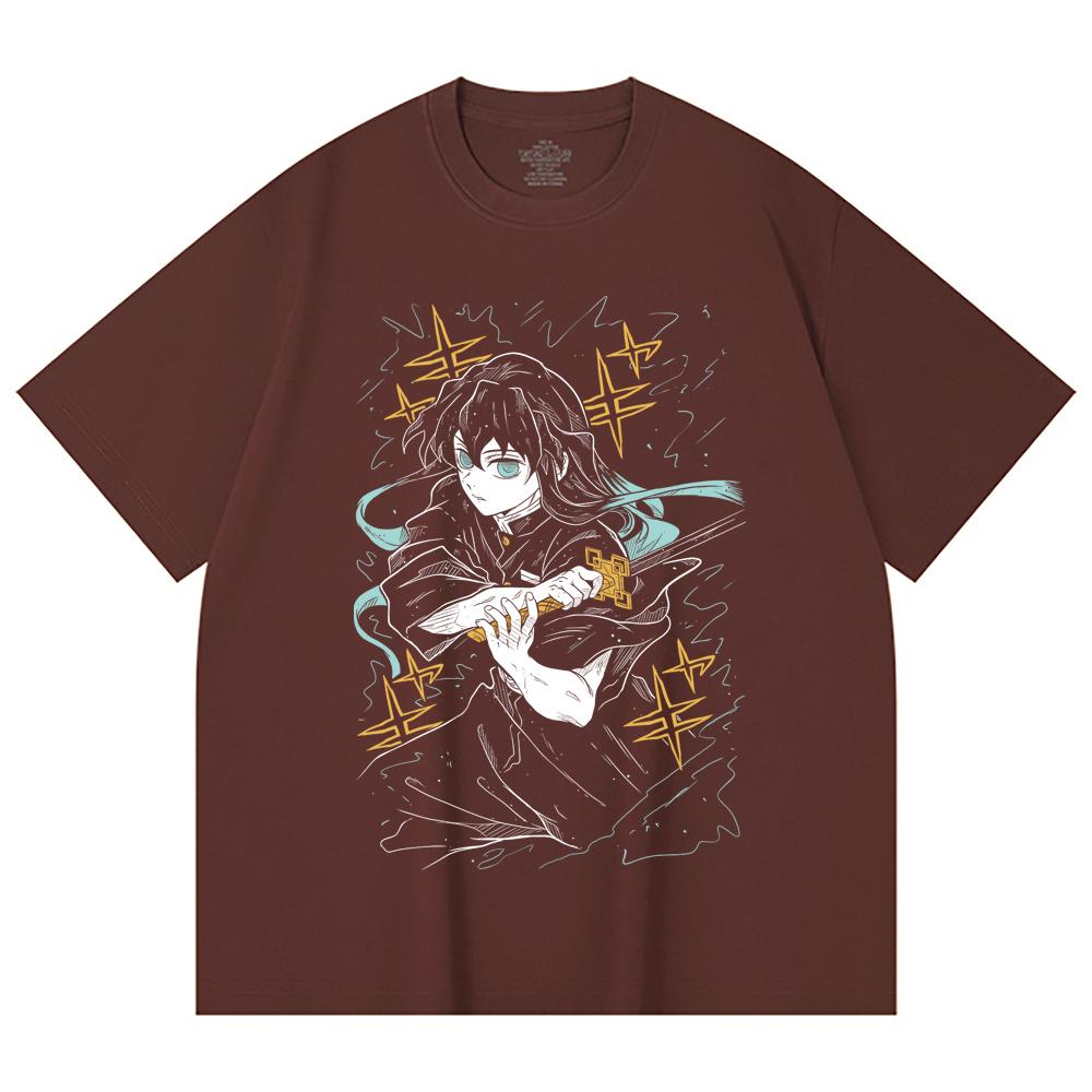 230 g/m² 100% Baumwolle Demon Slayer V46 Tokito Aufdruck Unisex Schweres Baumwoll-T-Shirt