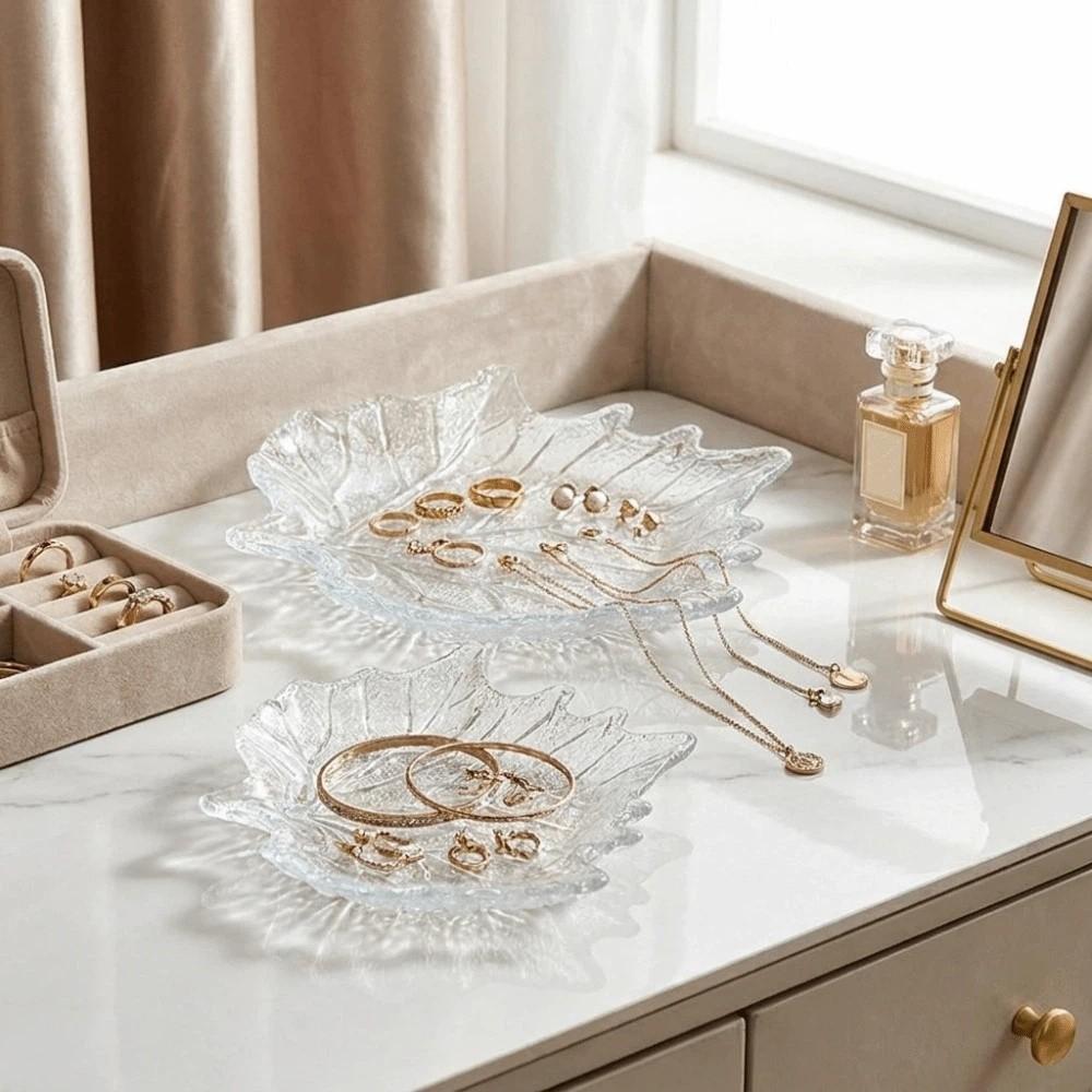 European Style Glass Dessert Dish Raised Leaf Pattern Desktop Storage Tray  Restaurant Use