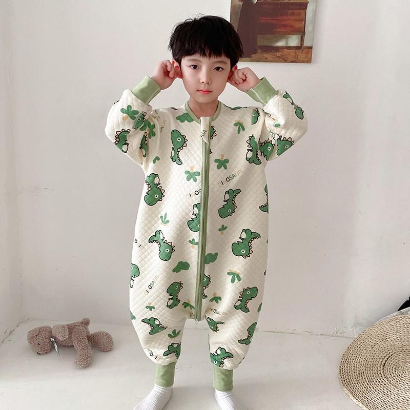 Kids Cotton Sleepsuit With Leg Separation Warm Winter Pajamas Anti-Bacterial Unisex Toddler Sleepwear