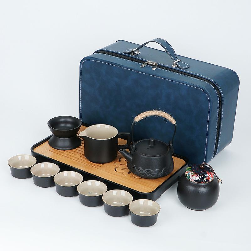 Travel tea set Outdoor portable teapot Household Kung Fu tea set Tea tray Ceramic business gift