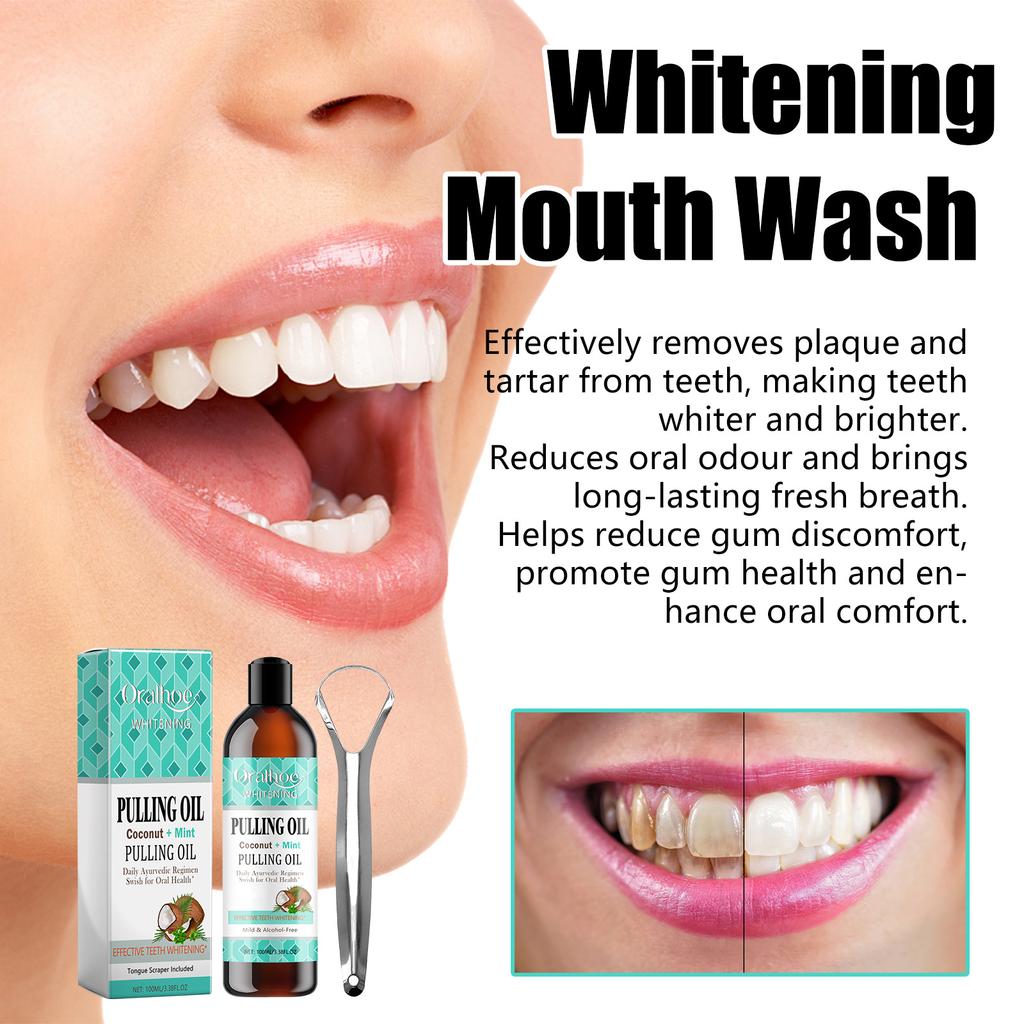 100ml+tongue Scraper Coconut Mint Mouthwash For Fresh Breath And Clean Mouth, Giving You Confidence And A Smile