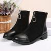 Fashion Retro Solid Black Ankle Boots Women 2025 Autumn Comfort Medium Heel Vintage Stretch Boots Glitter Zip Decoration Woman's Shoes