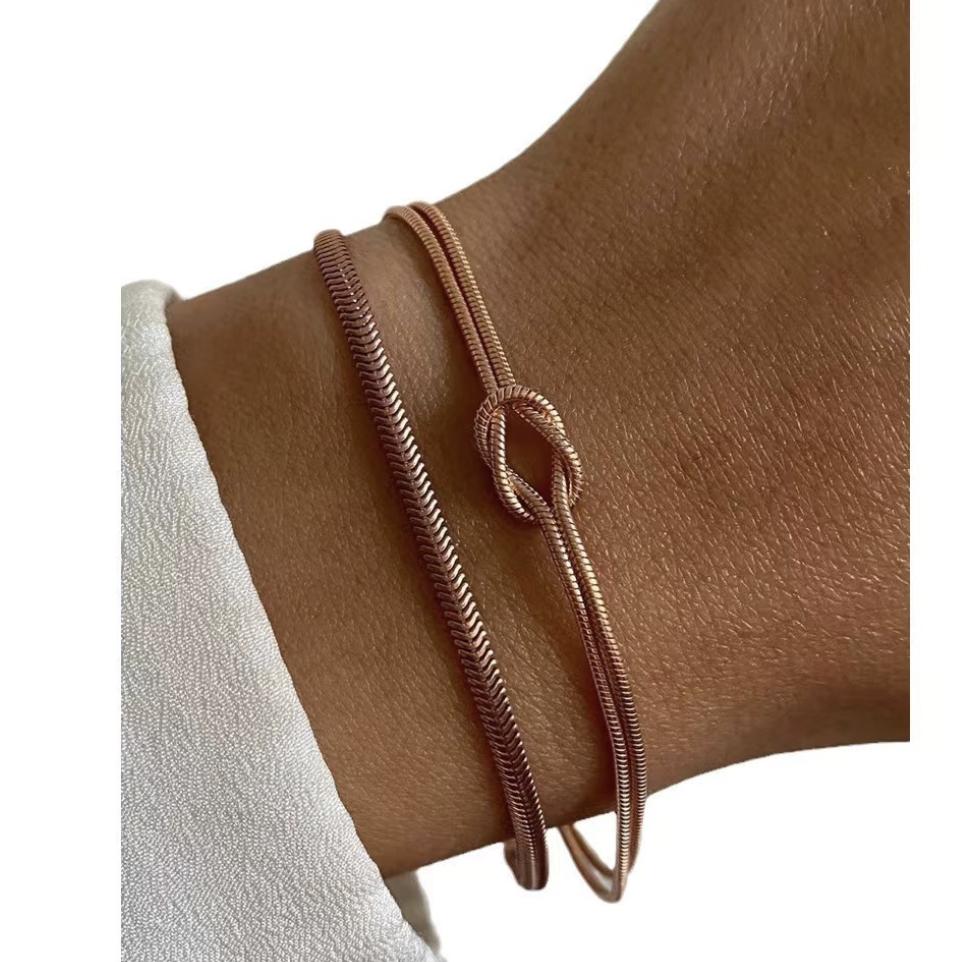 Individuelle Edelstahl PVD Damen Quadrat Schlange Halskette Kette Liebe 14k Gold Knoten Armbänder für Herren