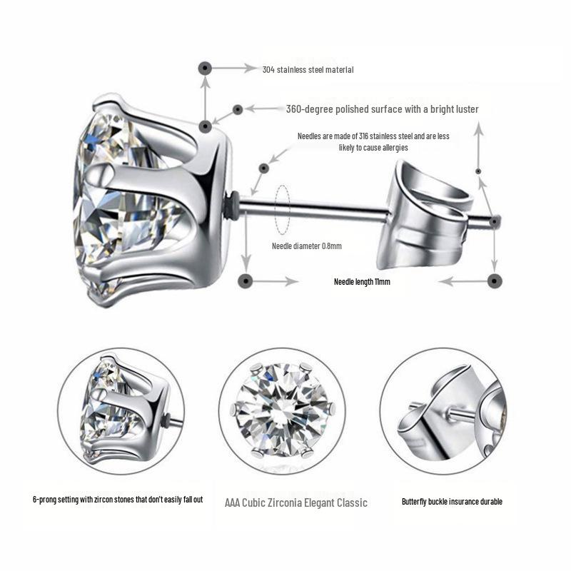 Stainless Steel Ear, Nose, Navel Piercing Tool Set with Zircon Studs