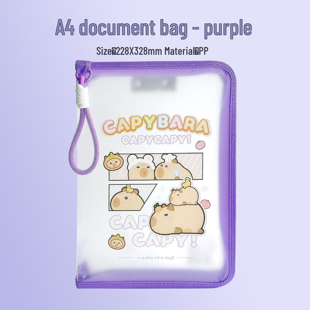 A4 Cartoon Capybara Zipper Bag - Large Capacity Transparent Storage Folder for Students