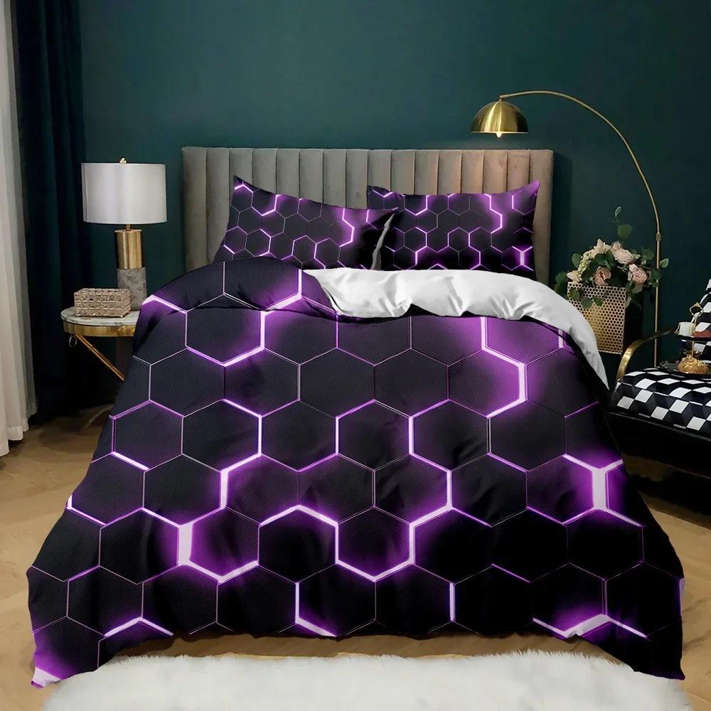 Geometric Duvet Cover Multicolor Honeycomb Hexagon Bedding Set Geometric Theme Metal Texture S