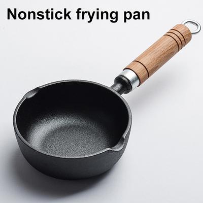 11/13cm Cast Iron Mini Egg Frying Pan Wood Handle Mini Sauce Pan Small Soup Pot Hot Oil Pan Gas Stove Induction Cooker Universal
