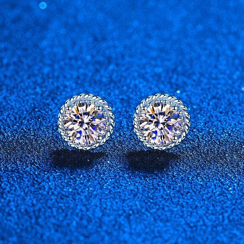 Boucles d'oreilles puces Moissanite Couleur D 2CT Argent Sterling 925 Plaqué Or 14K Puces d'oreilles Diamant Rond pour Femmes Hommes Cadeau Bijoux GRA