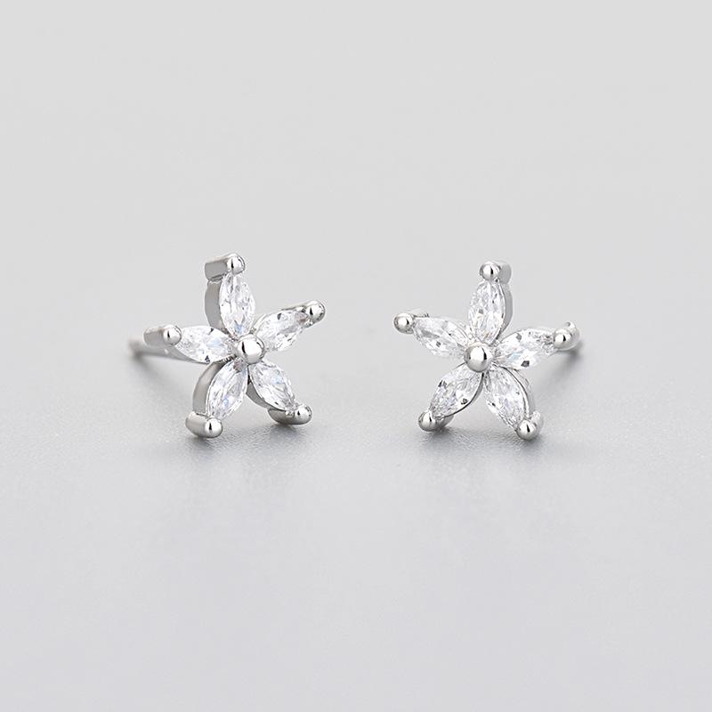 Colorful Zircon Flower Cat's Eye Earrings - Five-Petal Design with Rhinestones for Girls