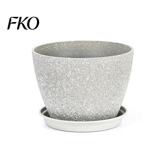 Drainage System Garden Pot Grey Flowerpot with Saucer, Modern Planter Lightweight Flower for Patio Holes, Plant Indoor Outdoor Use Weatherproof