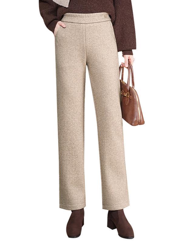 Woolen Plus Size Warm Loose Straight-Leg Pants for Middle-Aged & Elderly Women - Autumn/Winter
