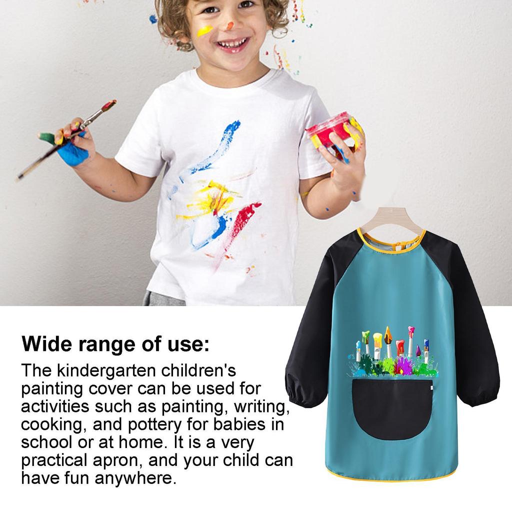 Children's Painting Aprons Waterproof Long Sleeved Cover Kindergarten Art Painting Reverse Dressing Baby Eating Bib Kids Apron