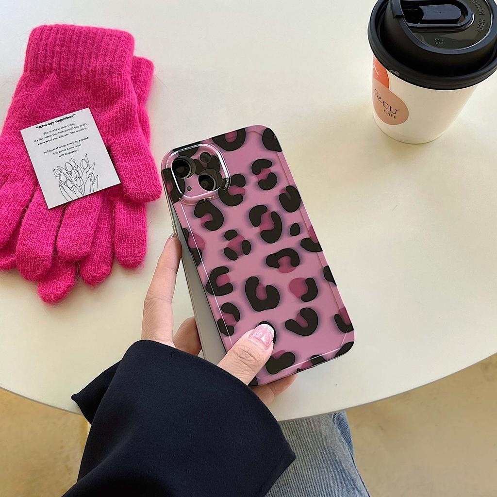 Pink Art Leopard Silicone Soft Imd Ins Phone Case For Iphone 11 12 Pro Max 14 Plus 13 Promax Cartoon Shockproof Back Shell Capa
