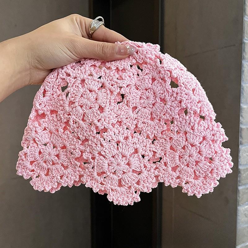 Knitted Floral Pattern Wool Hat For Women Spring Summer Breathable Fashion Accessory