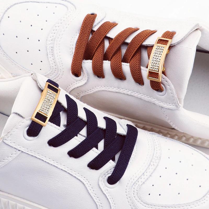 1 Pair Diamond Lock Shoelaces Without Ties Elastic Laces Sneakers No Tie Shoe Laces Kids Adult 0.8cm Flat Shoelace for Shoes New