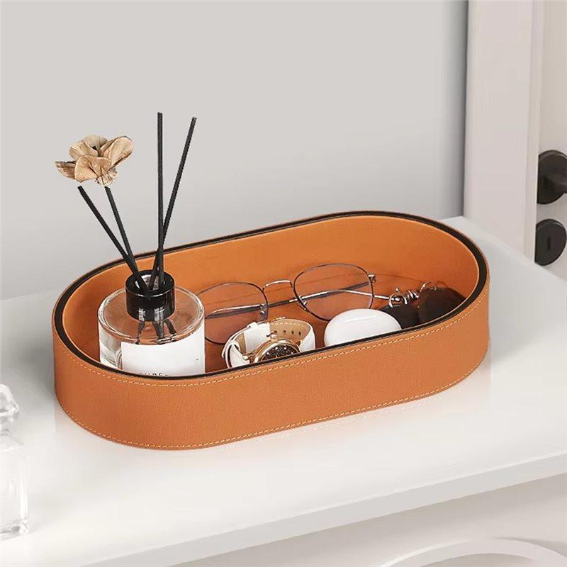 Desktop Cosmetics Storage Box PU Leather Jewelry Organizer Miscellaneous Tray Home Room Decoration Entrance