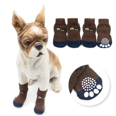 4 Stück Haustier-Socken, rutschfest, bequem, elastisch, für den Winter, weich, warm, Haustierpfotenschutz, Heimtierbedarf