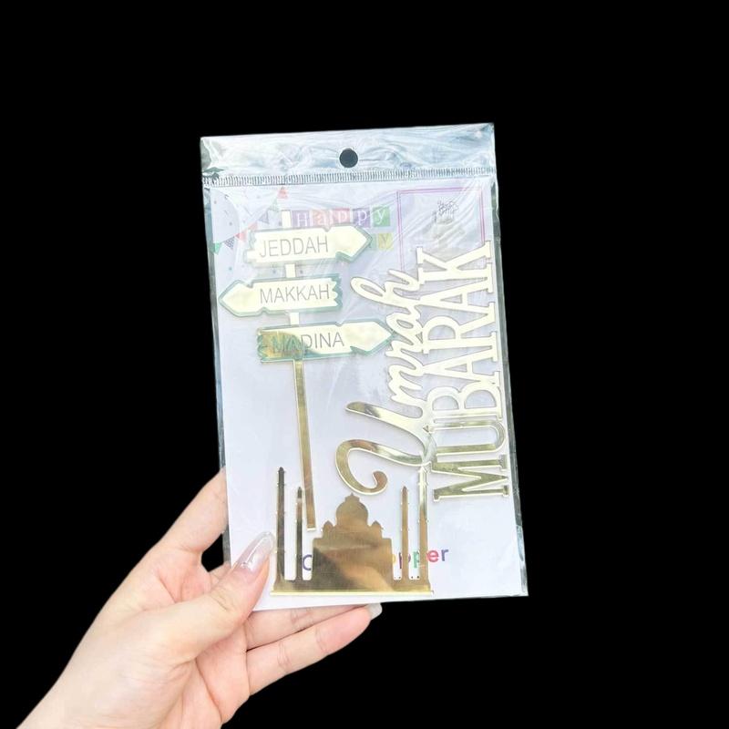 Birthday Cake Charms Personalized Umrah Mubarak Hajj Mubarak Letter Cake Topper Gold Color Acrylic Cake Decoration