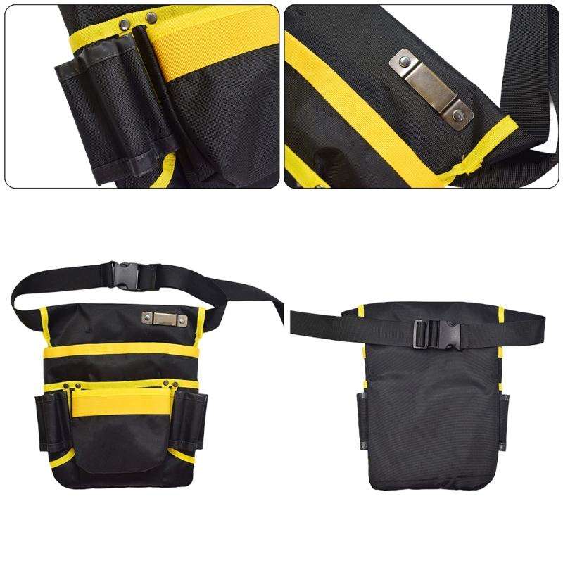 Waterproof Canvas Tool Belt Pouch Multi Pockets Tool Waist Pack Bag for Electricians with Ergonomic Waist Belt Designs